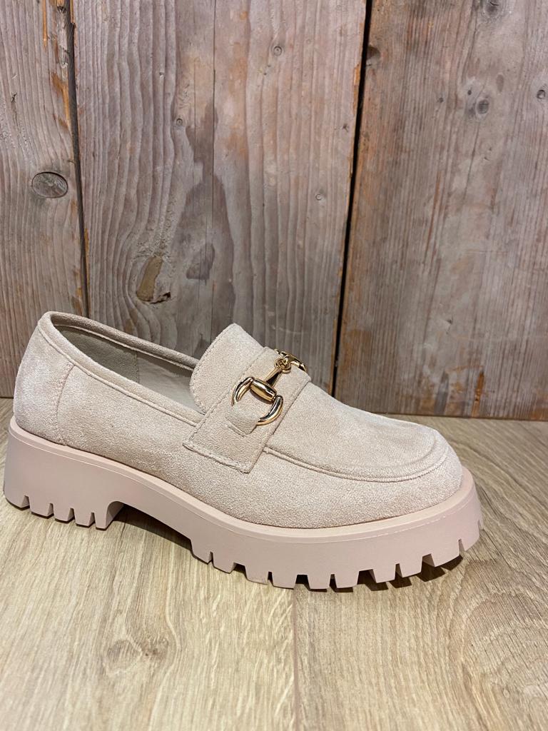 Beige suede instapper